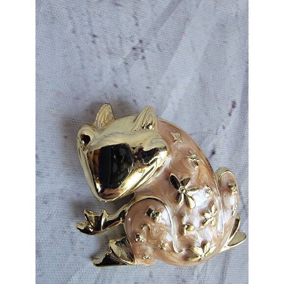 Frog Brooch Pin Enamel Gold Tone Pink Vintage Retro Unbranded Amphibian - Picture 3 of 6